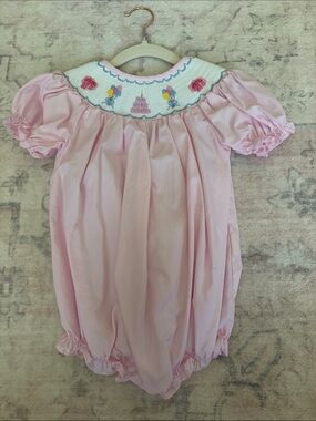 Pink Smocked Birthday Bubble - Kids One Piece